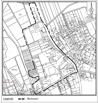 Plangebietsabgrenzung für den Bebauungsplan für den Bereich „Pfarrer-Neubig-Straße“, Stadtteil Würges (ohne Maßstab).