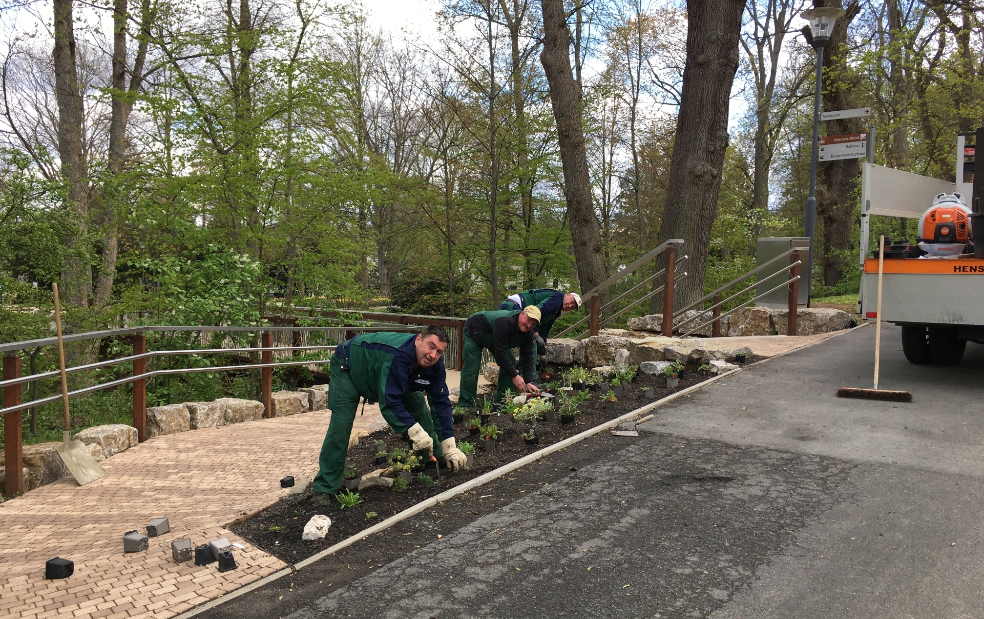 Gärtner des Bauhofes beim Einpflanzen